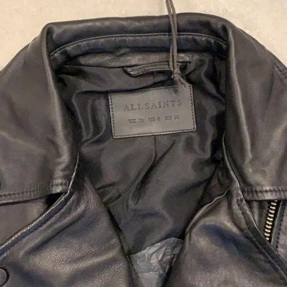 All Saints Balfern Black Leather Biker Jacket - Picture 4 of 11